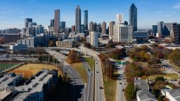 The downtown skyline in Atlanta, Georgia, U.S., on Friday, Dec. 3, 2021. Residents of the Atlanta area are experiencing the worst inflation among major U.S. cities, with October prices up 7.9% from a year ago -- more than double the rate in San Francisco. 