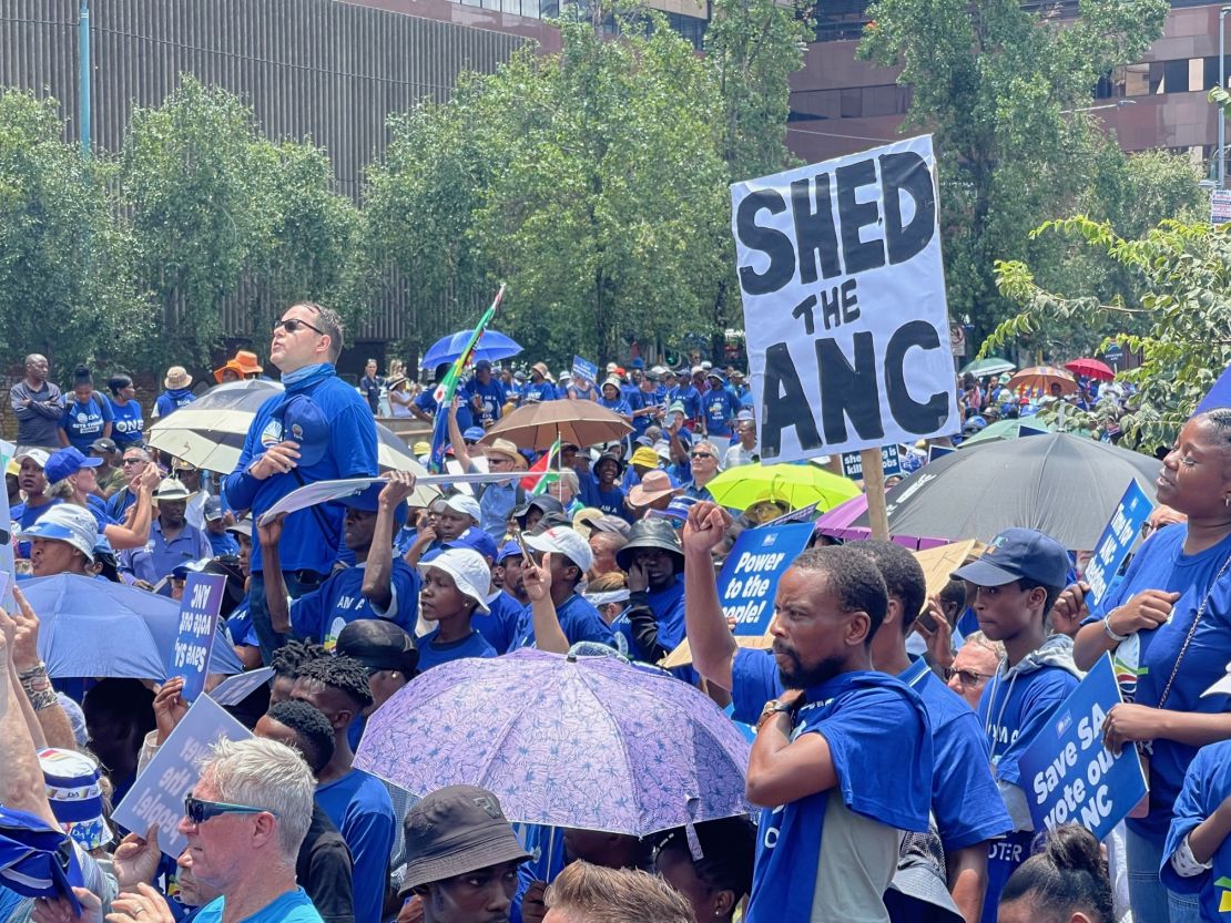 South Africa's opposition party Democratic Alliance protests onto headquarters of ruling ANC against power blackouts in the country