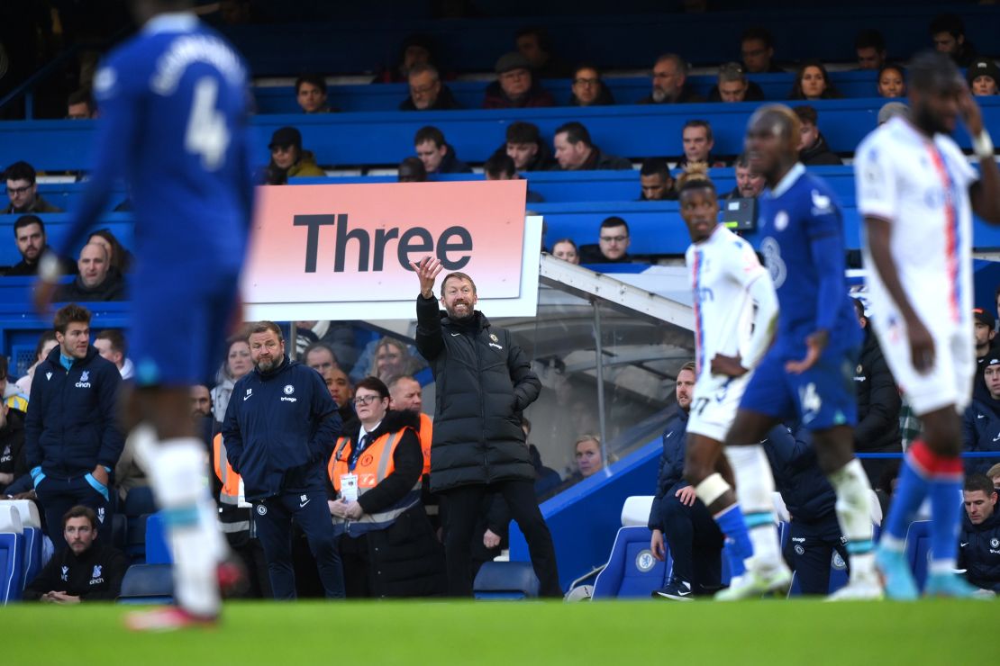 Potter reacts during the Premier League match between Chelsea and Crystal Palace.