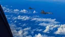 In this file photo released by Xinhua News Agency, fighter jets of the Eastern Theater Command of the Chinese People's Liberation Army (PLA) conduct a joint combat training exercises around the Taiwan Island on Aug. 7, 2022.