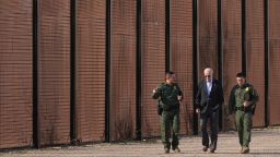 President Joe Biden walks with US Border Patrol agents along a stretch of the US-Mexico border in El Paso, Texas, on January 8, 2023. 