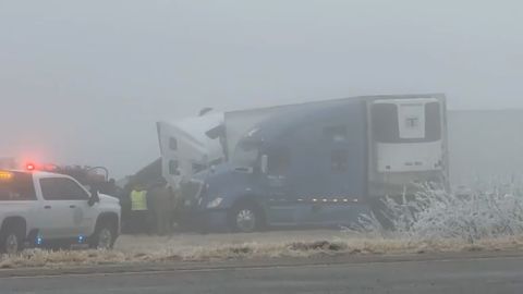 Semi trucks blocked Interstate 10 in Reeves County, Texas on Tuesday. 