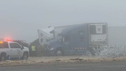 Jackknifed tractor-trailers blocked Interstate 10 in Reeves County, Texas, on Tuesday.