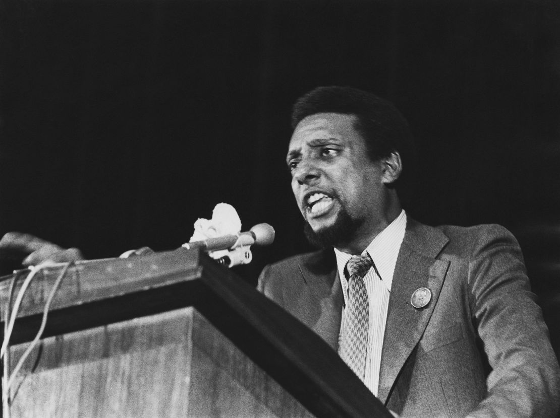 Stokely Carmichael (1941 - 1998, later Kwame Ture) giving a speech, circa 1974.