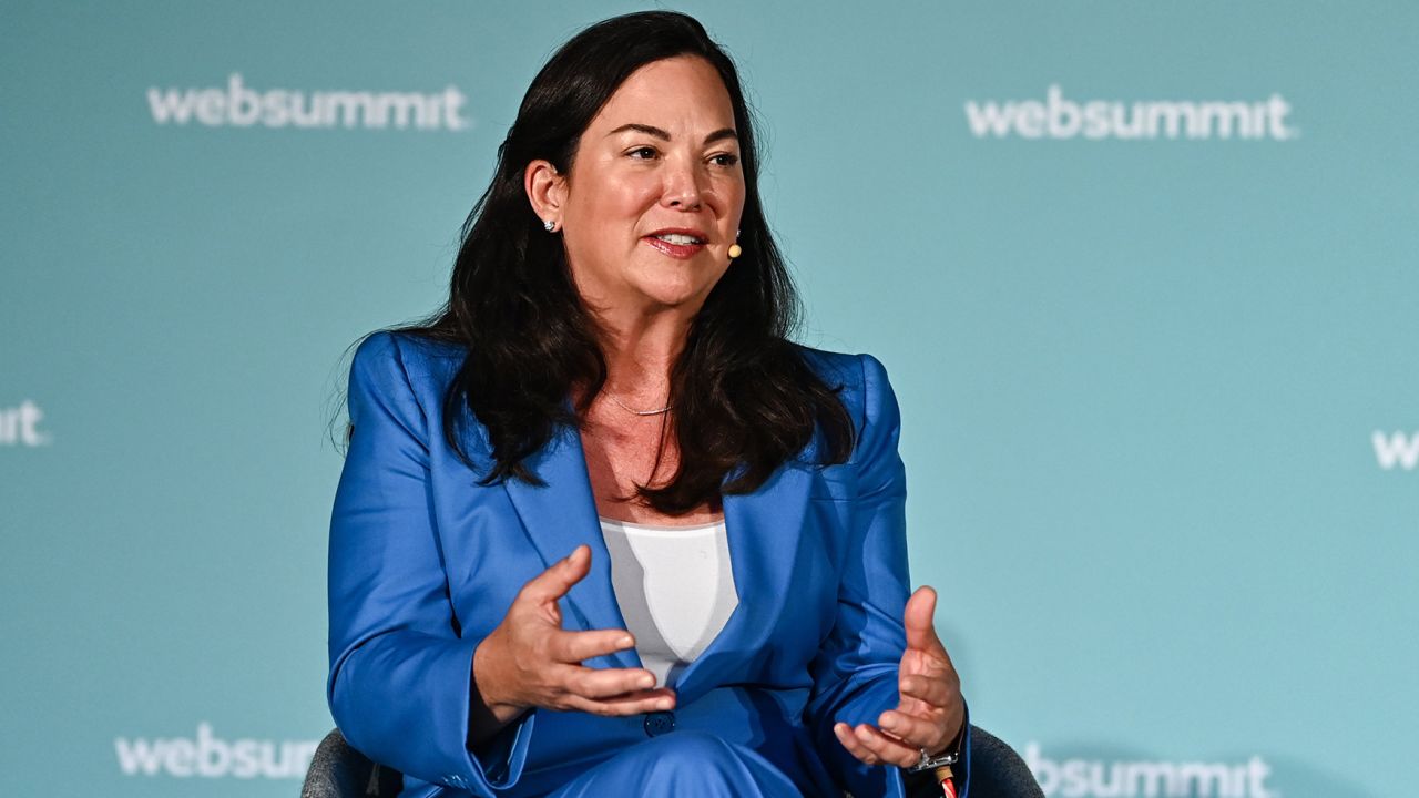 Lisbon , Portugal - 3 November 2022; Jennifer Tejada, CEO, PagerDuty, on Corporate Innovation Summit stage during day two of Web Summit 2022 at the Altice Arena in Lisbon, Portugal. (Photo By Eóin Noonan/Sportsfile for Web Summit via Getty Images)