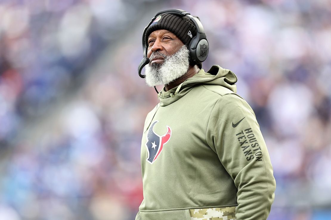 Lovie Smith, then the head coach of the Houston Texans, looks on during a game against the New York Giants at MetLife Stadium on November 13, 2022. 