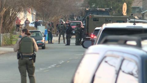 Law enforcement at the scene of a Grants Pass home where they believed Benjamin Foster was hiding Tuesday evening.