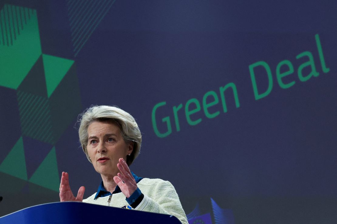 European Commission President Ursula von der Leyen details the EU's "Green Deal Industrial Plan" to ensure the bloc plays a leading role in clean tech production in Brussels, Belgium, on February 1.
