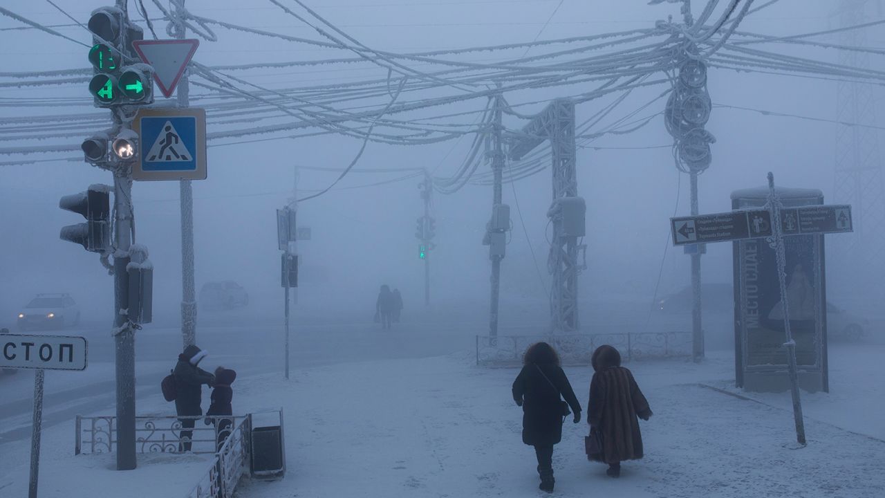A frozen street in Yakutsk, eastern Russia. 