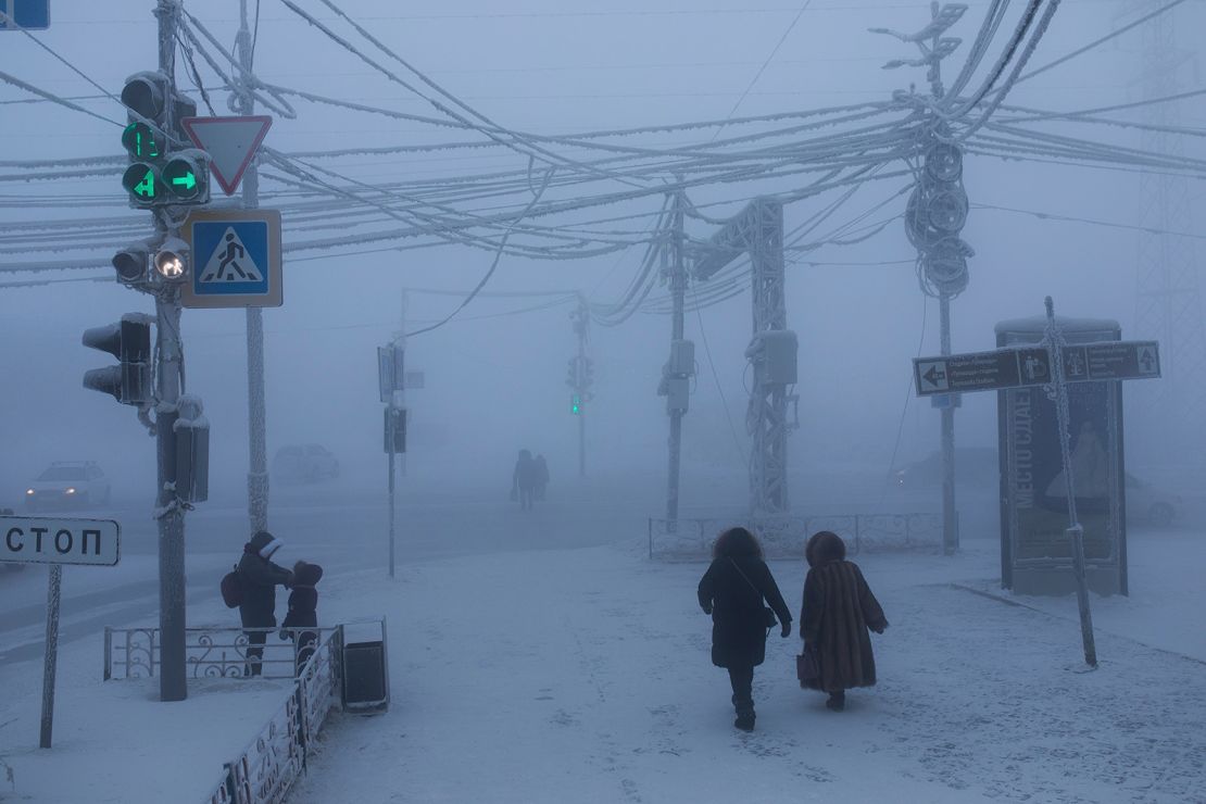 A frozen street in Yakutsk, eastern Russia. 