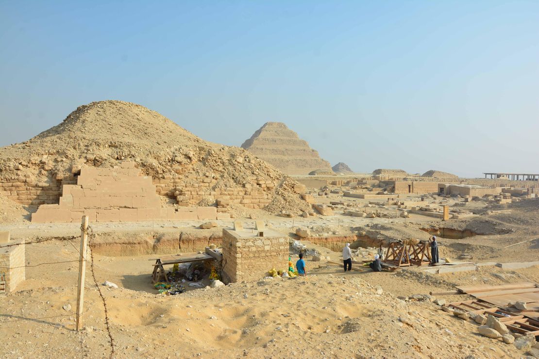 The Saqqara Saite Tombs Project excavation area, overlooks the pyramid of Unas and the step pyramid of Djoser. 