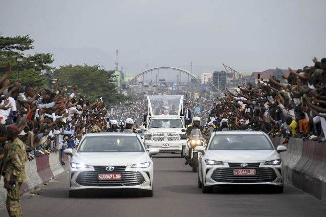 Pope Francis is welcomed by residents of Kinshasa, Democratic Republic of Congo, on Tuesday, January 31.