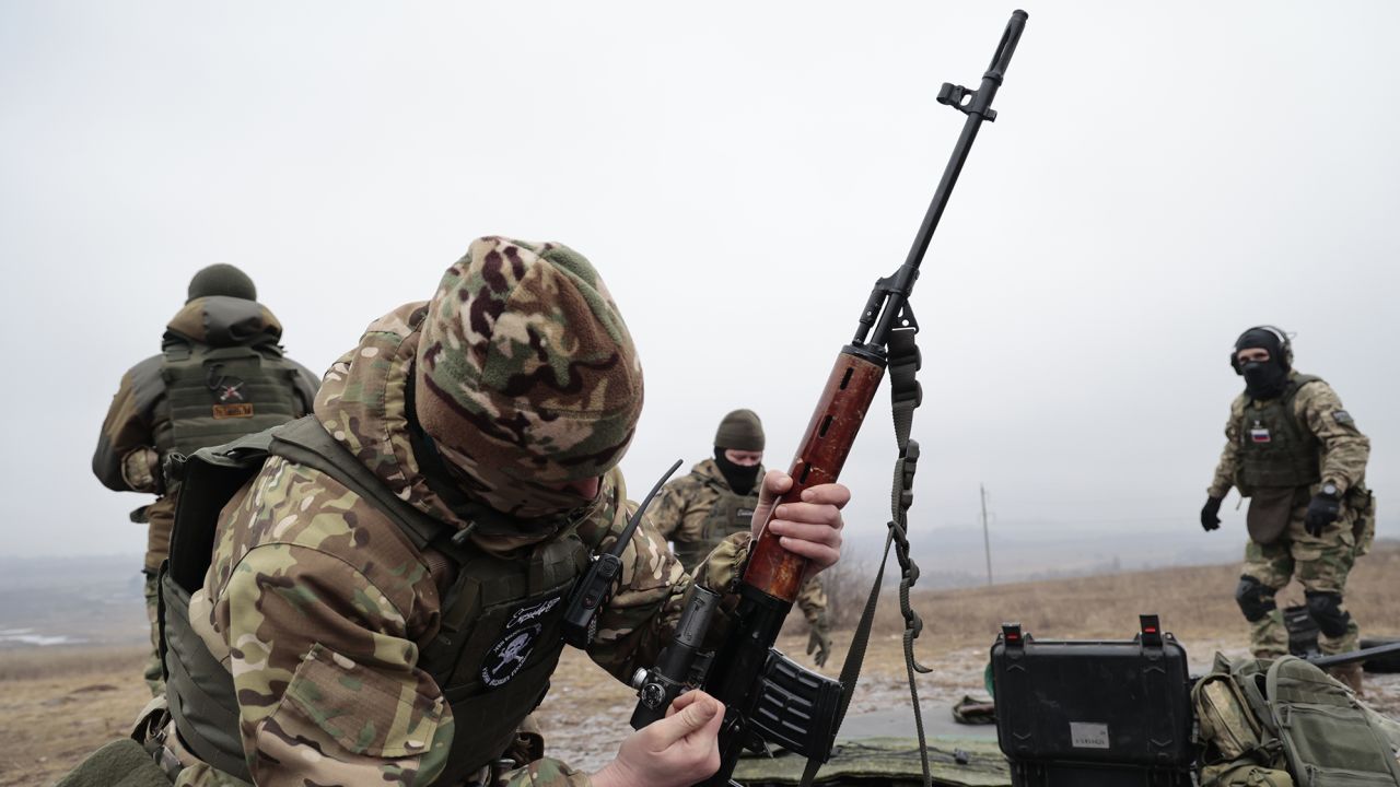 Russian army soldiers training in eastern Ukraine on January 31.