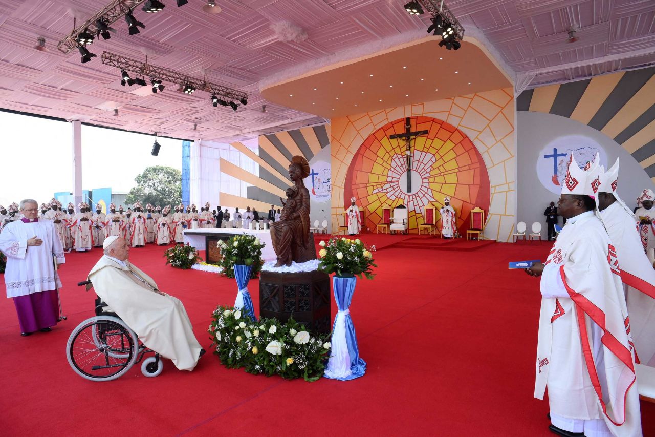 Pope Francis celebrates Mass at N'Dolo Airport in Kinshasa on Wednesday.