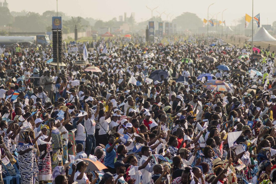 Worshippers gather at N'Dolo Airport for a Mass led by Pope Francis in the DRC's Kinshasa on Wednesday.