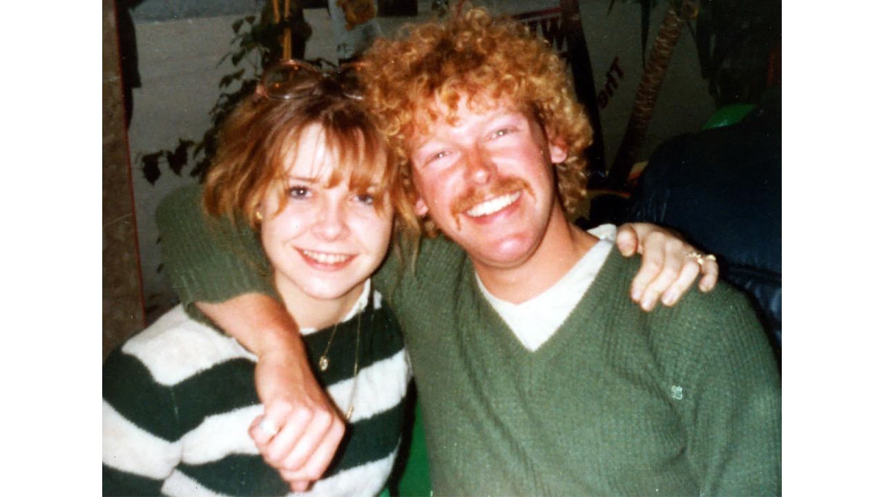 Vickie and Graham posed for this photograph hours after they met in 1982, after disembarking the airplane in London.