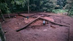 Viking burial mound at Heath Wood being excavated. 