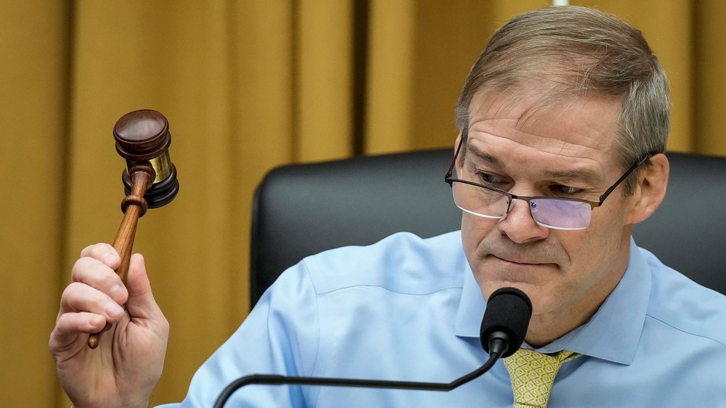 Rep. Jim Jordan (R-OH), Chairman of the House Judiciary Committee, strikes the gavel to start a hearing on the southern border security, February 01, 2023