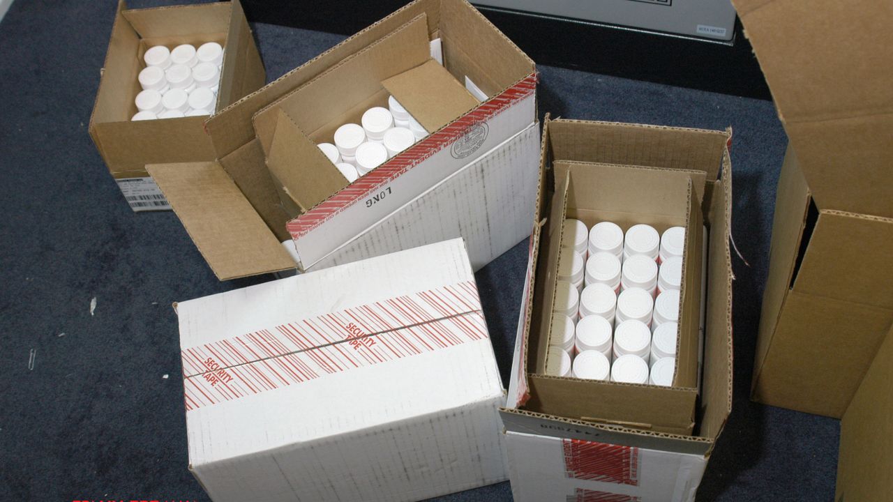 These bottles of 30 mg oxycodone tablets -- straight from the manufacturer -- were seized from a George brothers clinic by law enforcement. The brothers' main clinic, American Pain, ranked among the top nine purchasers of oxycodone in the nation, according to court documents. 