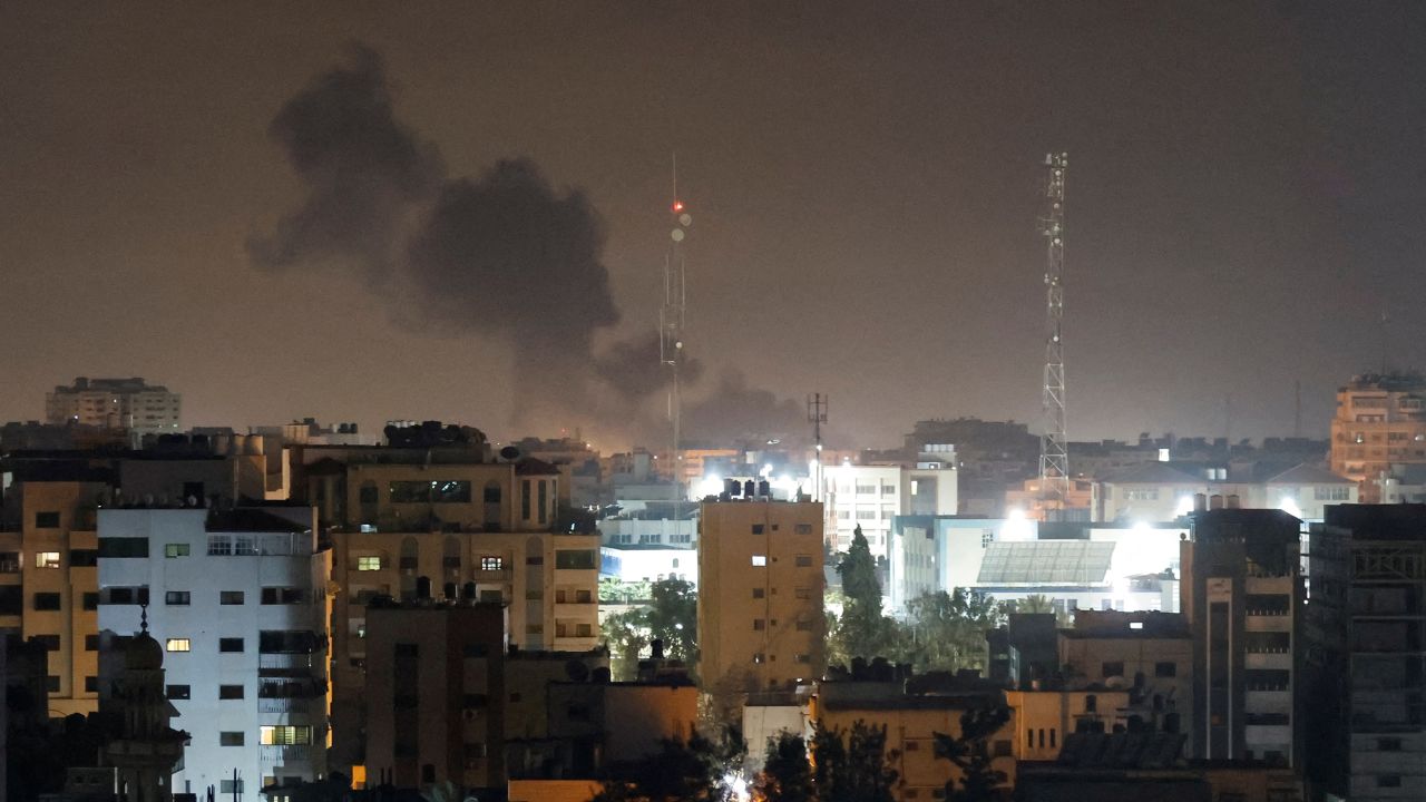 Smoke rises during Israeli airstrikes in Gaza City on February 2, 2023. 