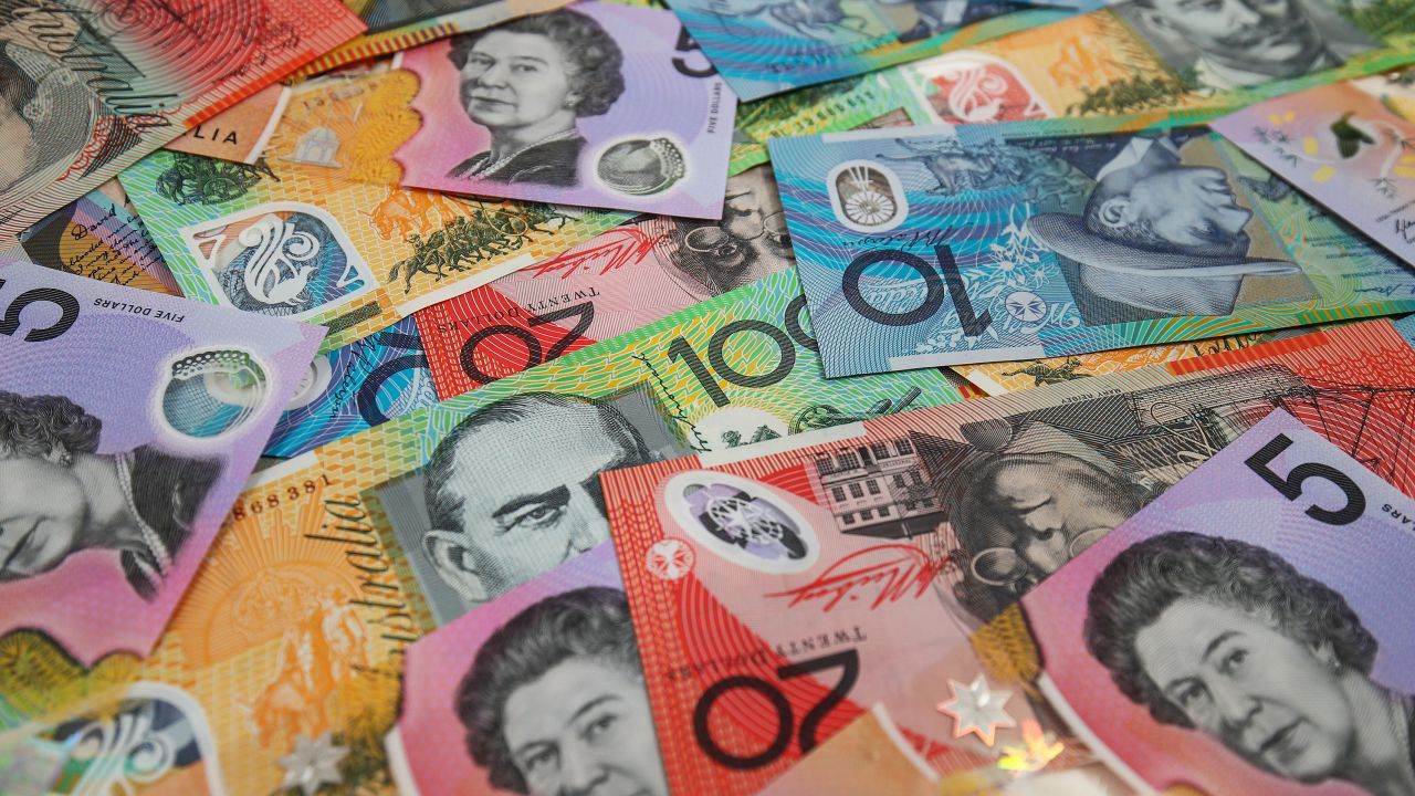 Australian dollar banknotes of various denominations seen in Sydney in 2017. 