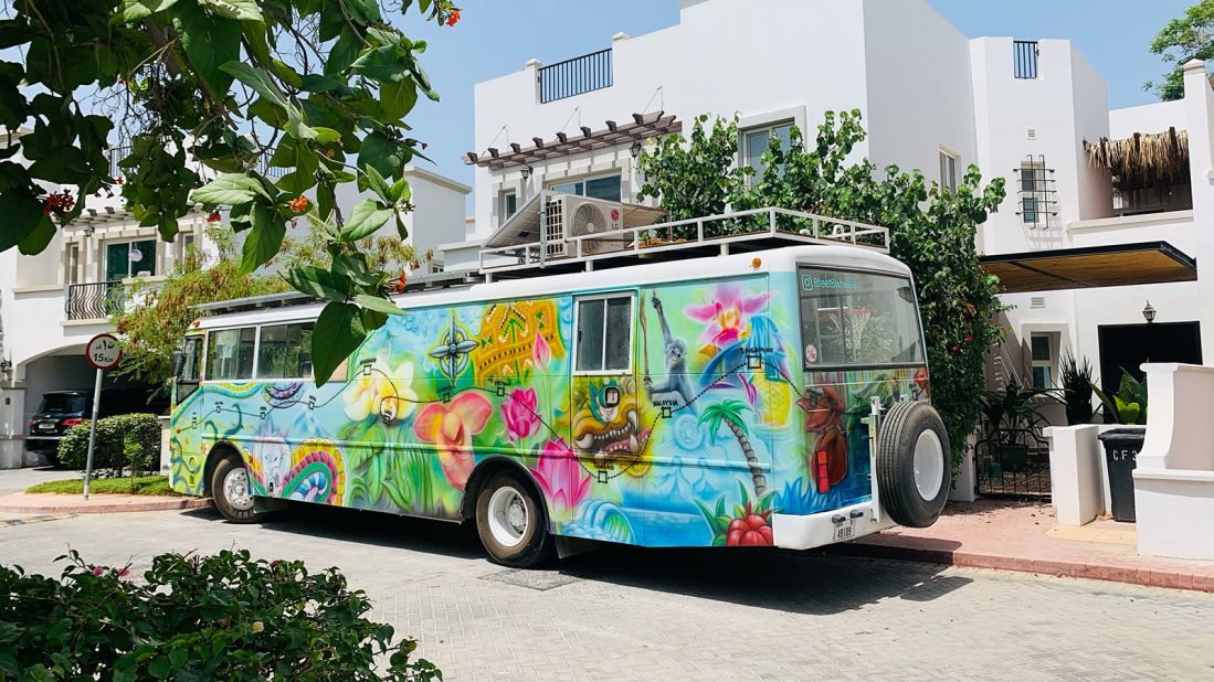 <strong>Eye-catching vehicle:</strong> In 2021, they bought an old construction labor bus for $6,000 and set about converting it into a fully equipped home on wheels.