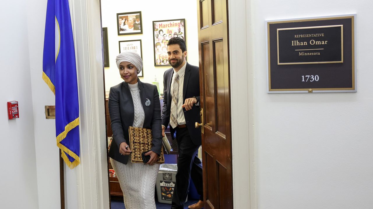 Rep. Ilhan Omar leaves her office at the Longworth House Office Building on February 2 in Washington.