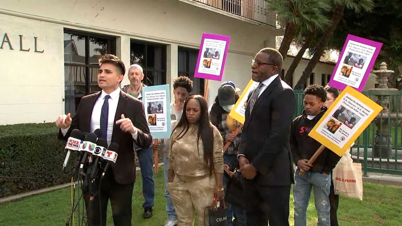 Christian Contreras, an attorney for one of Anthony Lowe's children, announces legal claim. 