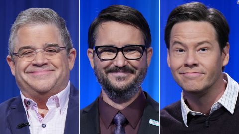(From left) Patton Oswalt, Wil Wheaton and Ike Barinholtz competed in the 2023 'Celebrity Jeopardy' finale. 