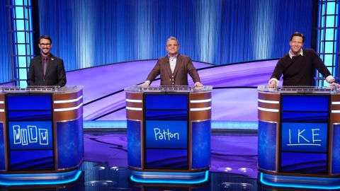 (From left) Wil Wheaton, Patton Oswalt and Ike Barinholtz competed on the 2023 'Celebrity Jeopardy' finale. 