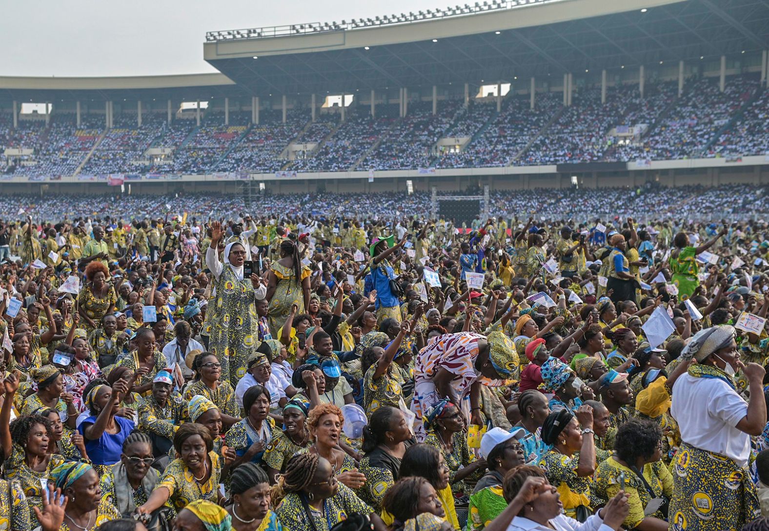 Worshipers gather at the Martyrs Stadium in Kinshasa on Thursday, February 2.