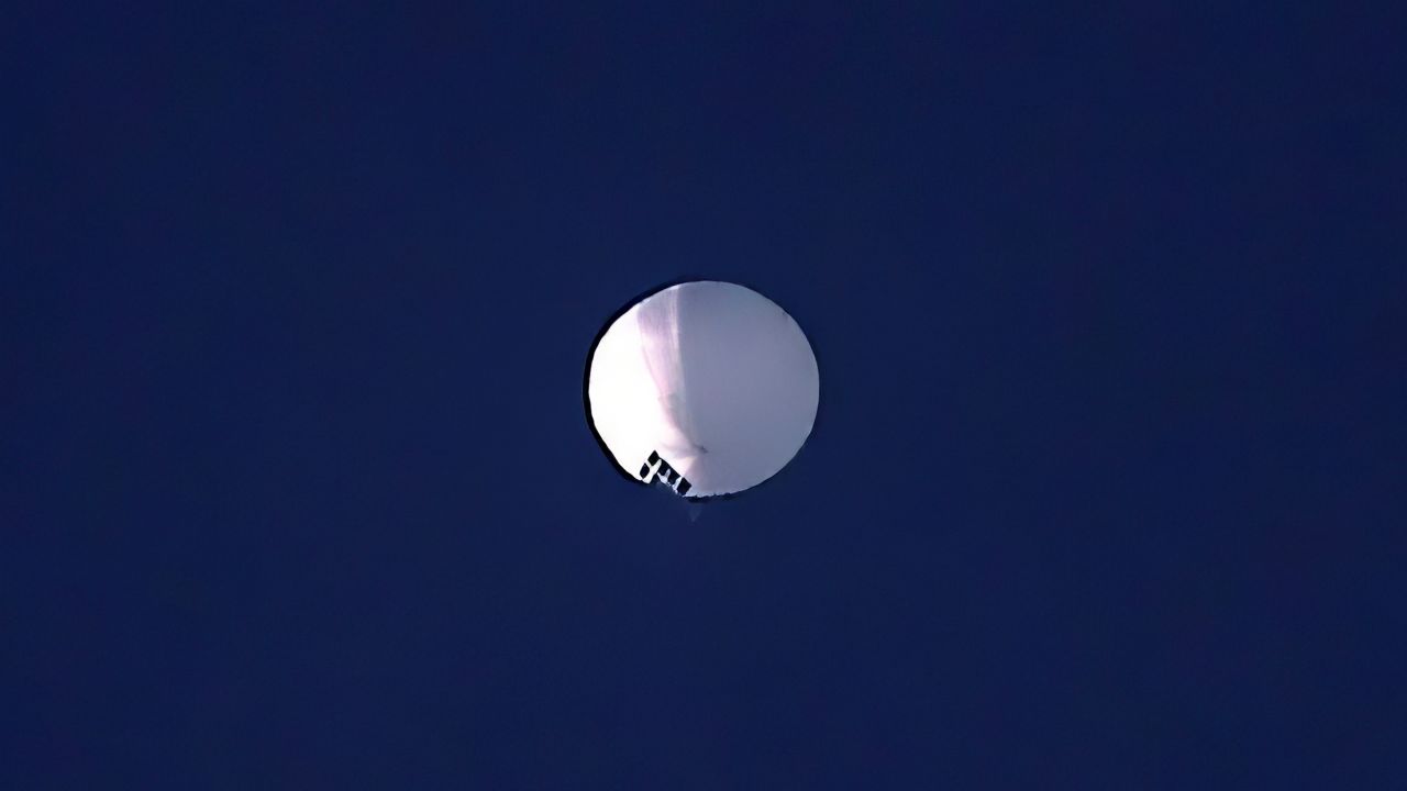 A suspected Chinese high altitude balloon floats over Billings, Montana on Wednesday, February 1, 2023. (Larry Mayer/The Billings Gazette via AP)