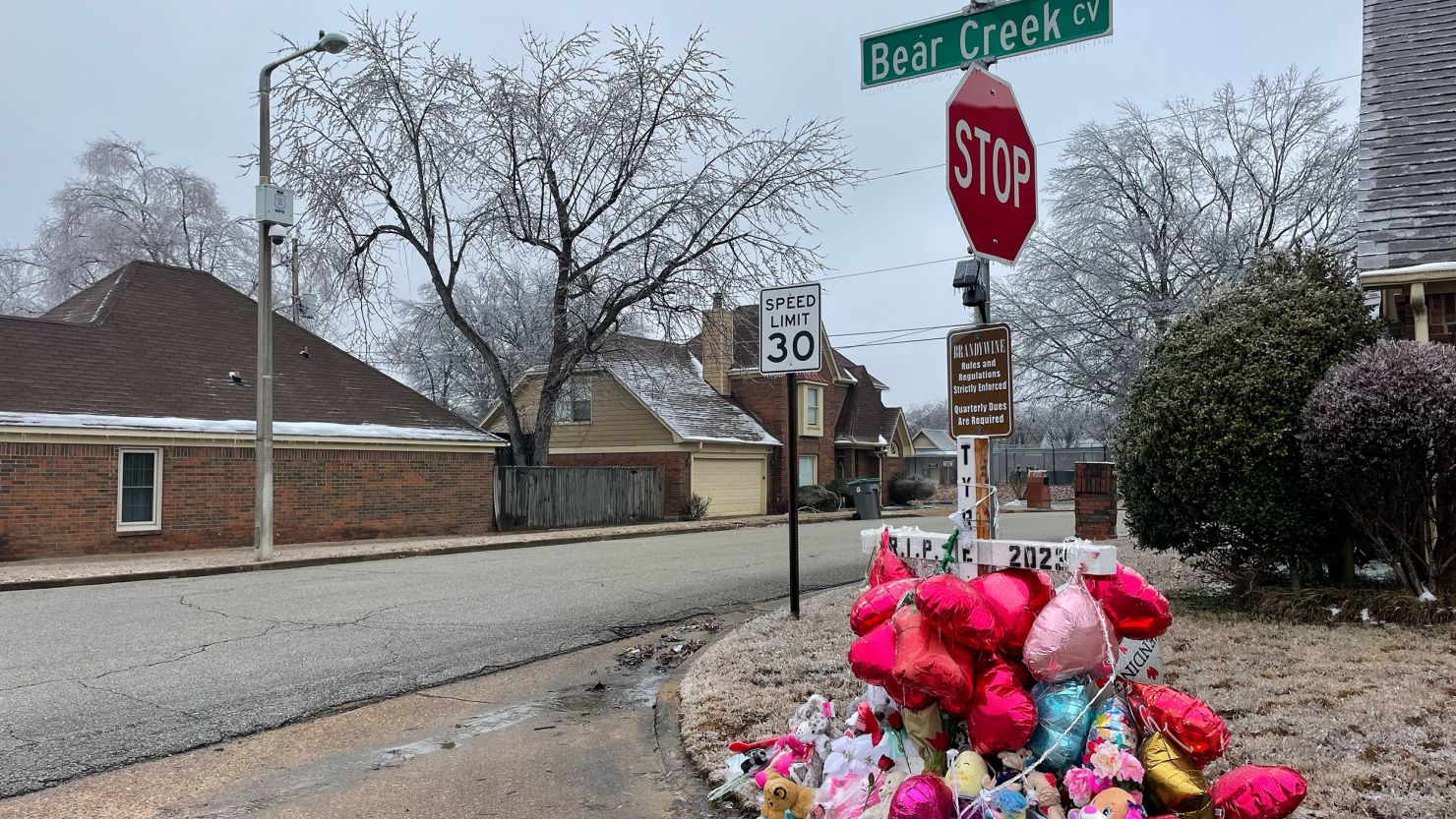 A memorial is seen for Tyre Nichols on February 2, near where he was beaten by Memphis police following a traffic stop. 