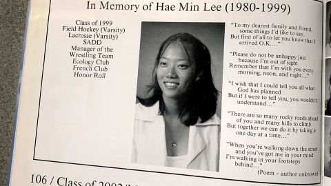A tribute to Hae Min Lee, class of 1999, in a Woodlawn High School yearbook.
