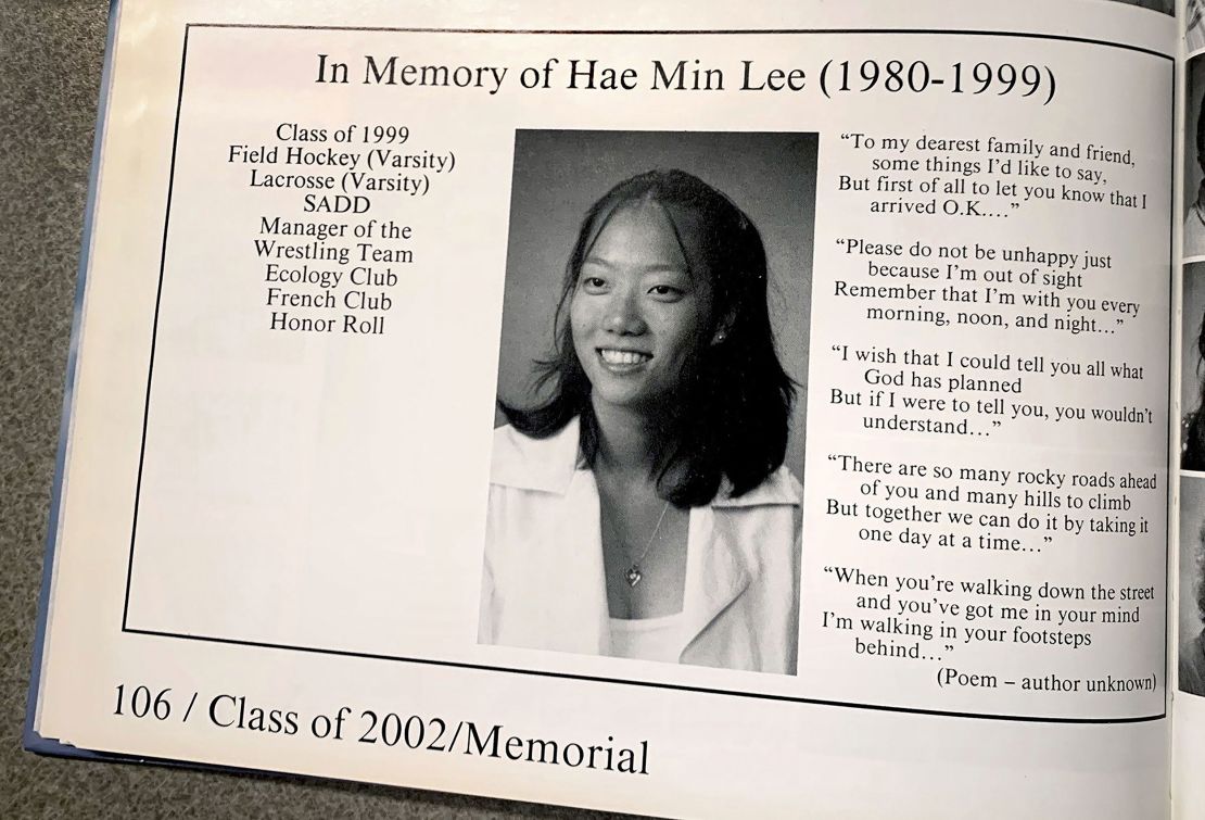 A tribute to Hae Min Lee, class of 1999, in a Woodlawn High School yearbook.