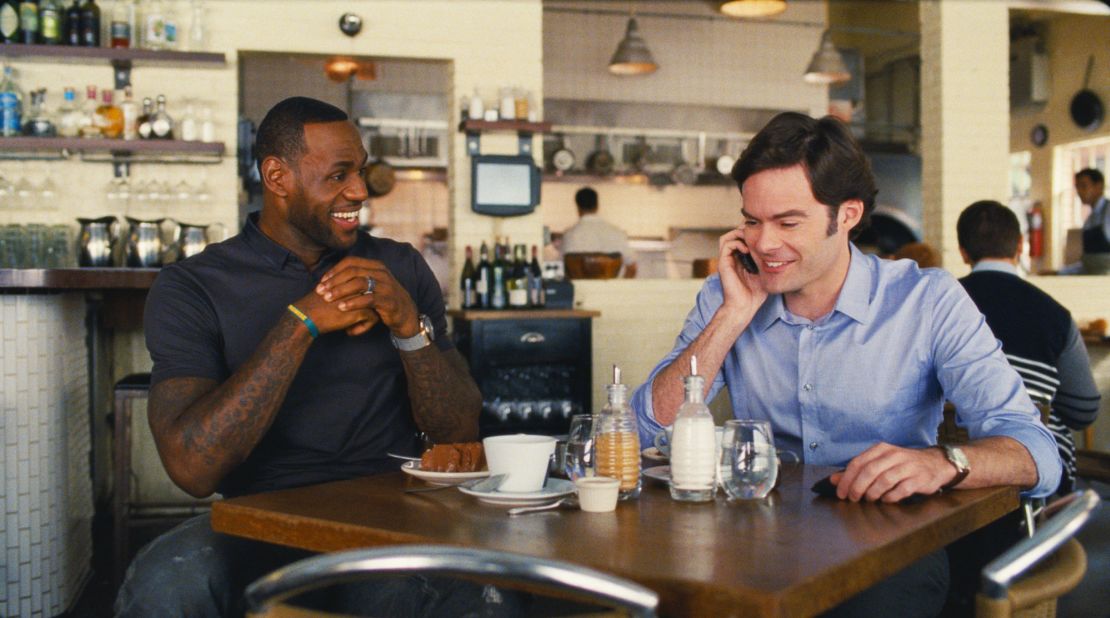 James appears as himself in the 2015 comedic film "Trainwreck" starring Bill Hader, right, and Amy Schumer.