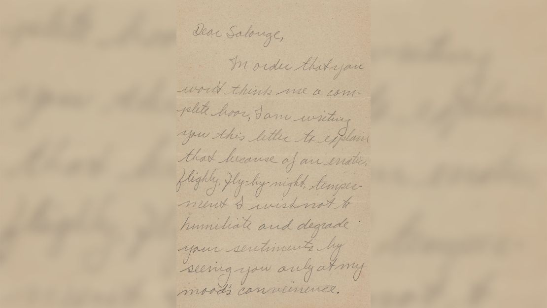 The breakup letter, signed "Marlon," is up for auction.