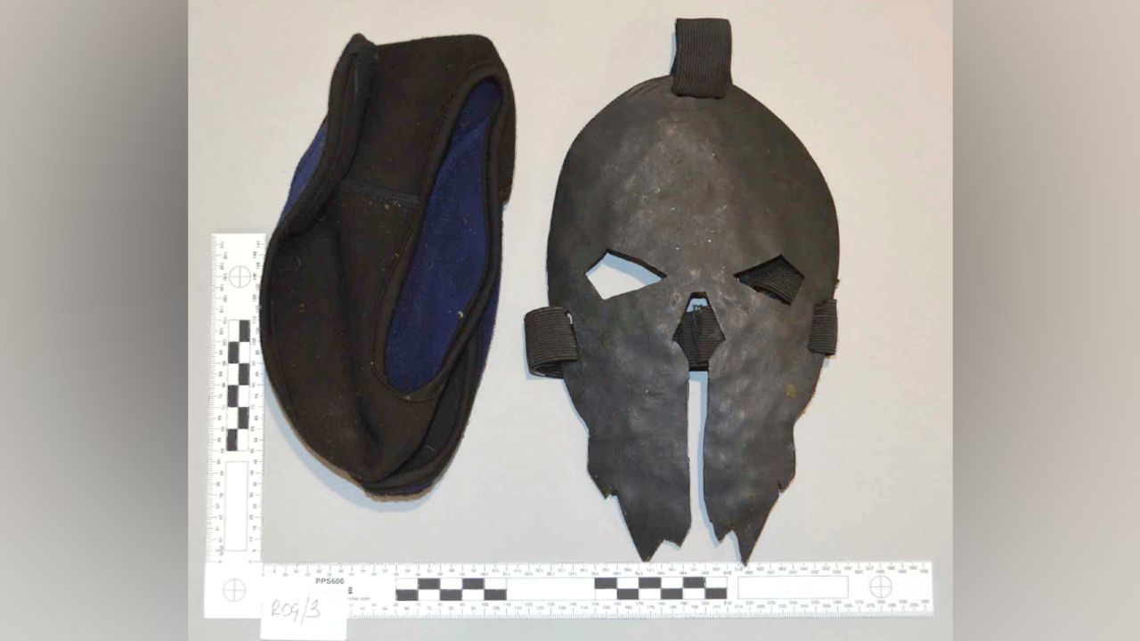 The mask which Chail was wearing when he was caught in the grounds of Windsor Castle, in a photo released by the CPS.