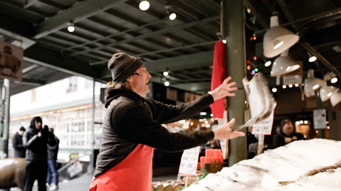 Tossing fish at the Pike Place Fish Market.