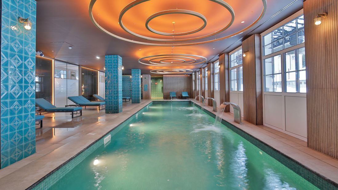 <strong>Careful design:</strong> There's a wellness area, including a pool. Colors and tones throughout the building aim to evoke the 1920s, and the mountainous landscape outside the hotel.