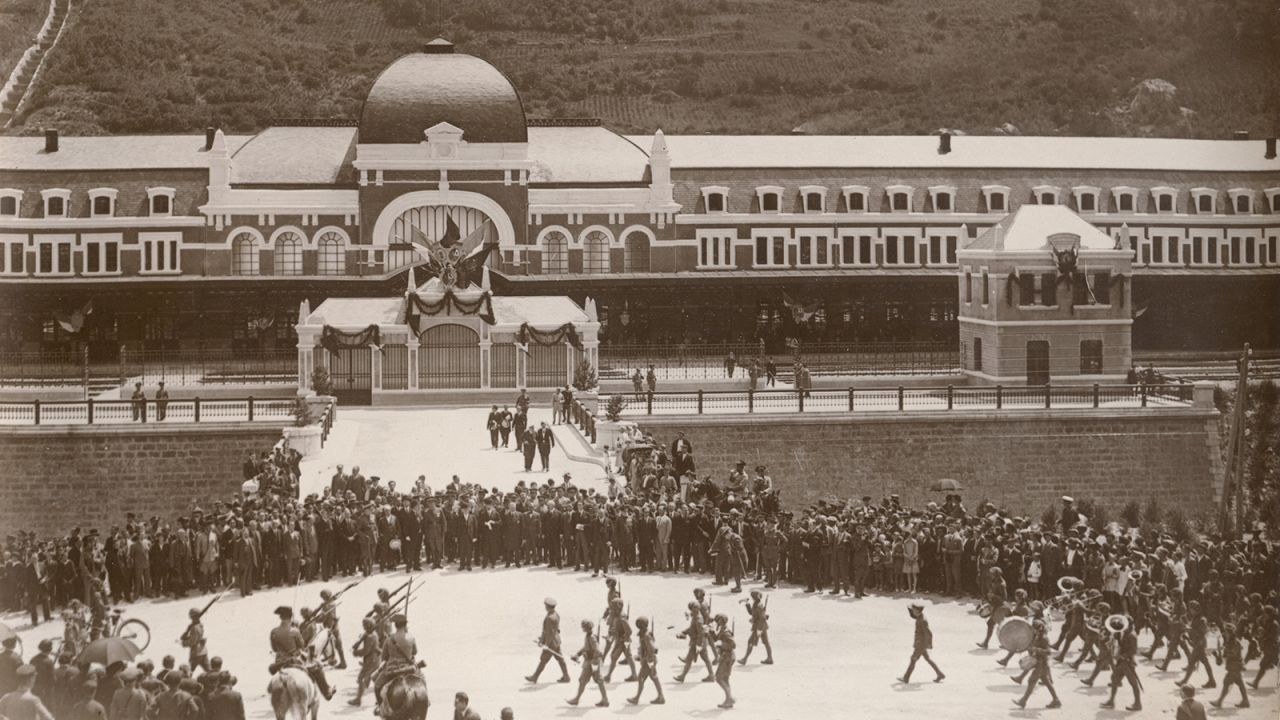 This picture depicts the original opening of Canfranc Station in July 1928.