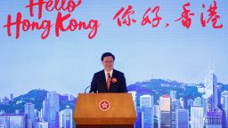 Hong Kong Chief Executive John Lee speaks during "Hello Hong Kong" campaign to promote city tourism in Hong Kong, China February 2, 2023. 