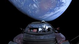IN SPACE - FEBRUARY 8 2018: In this handout photo provided by SpaceX, a Tesla roadster launched from the Falcon Heavy rocket with a dummy driver named "Starman"  heads towards Mars. (Photo by SpaceX via Getty Images)