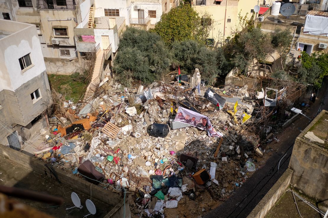 The remains of the building targeted by Israeli forces in Jenin, pictured on February 2, 2023.