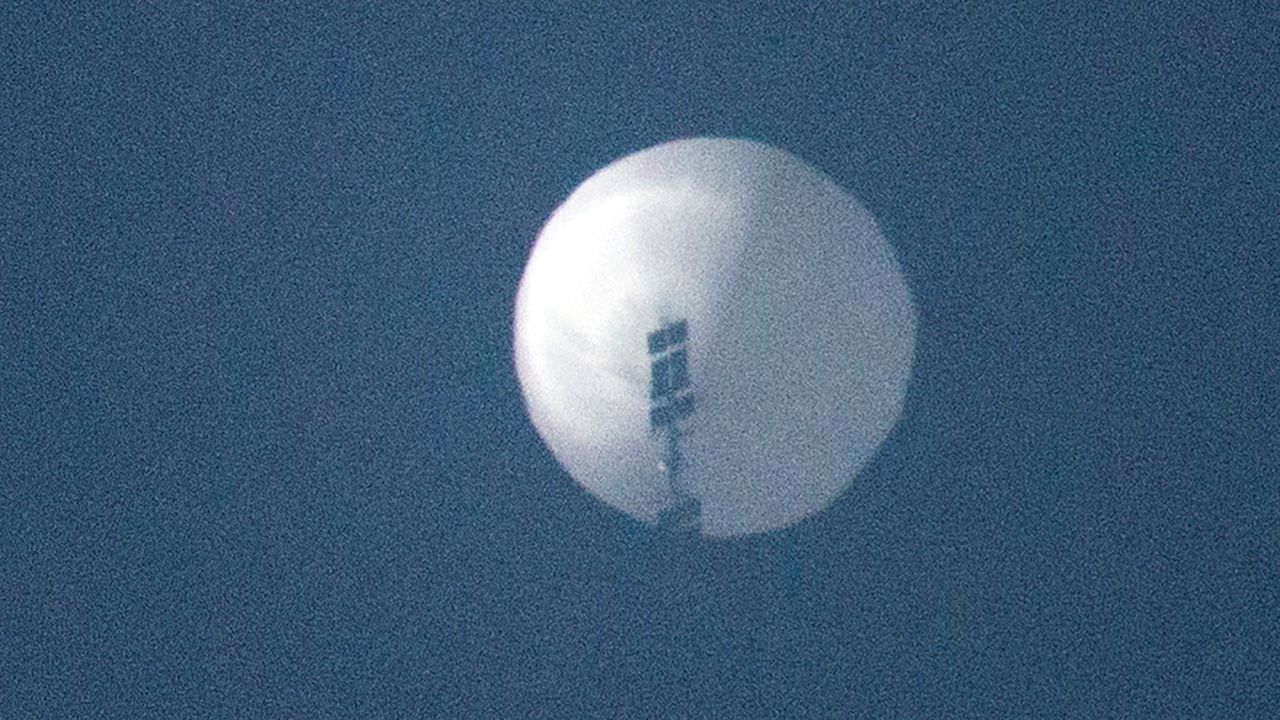 A balloon flies in the sky over Billings, Montana, U.S. February 1, 2023, in this picture obtained from social media. 