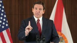 FILE - Florida Gov. Ron DeSantis gestures during a news conference, Jan. 26, 2023, in Miami. DeSantis and Florida lawmakers are proposing to make it easier to send convicts to death row by eliminating the requirement that juries be unanimous on capital punishment, a response to anger among victims' families over a verdict that spared Marjory Stoneman Douglas High School shooter Nikolas Cruz from execution. (AP Photo/Marta Lavandier, File)