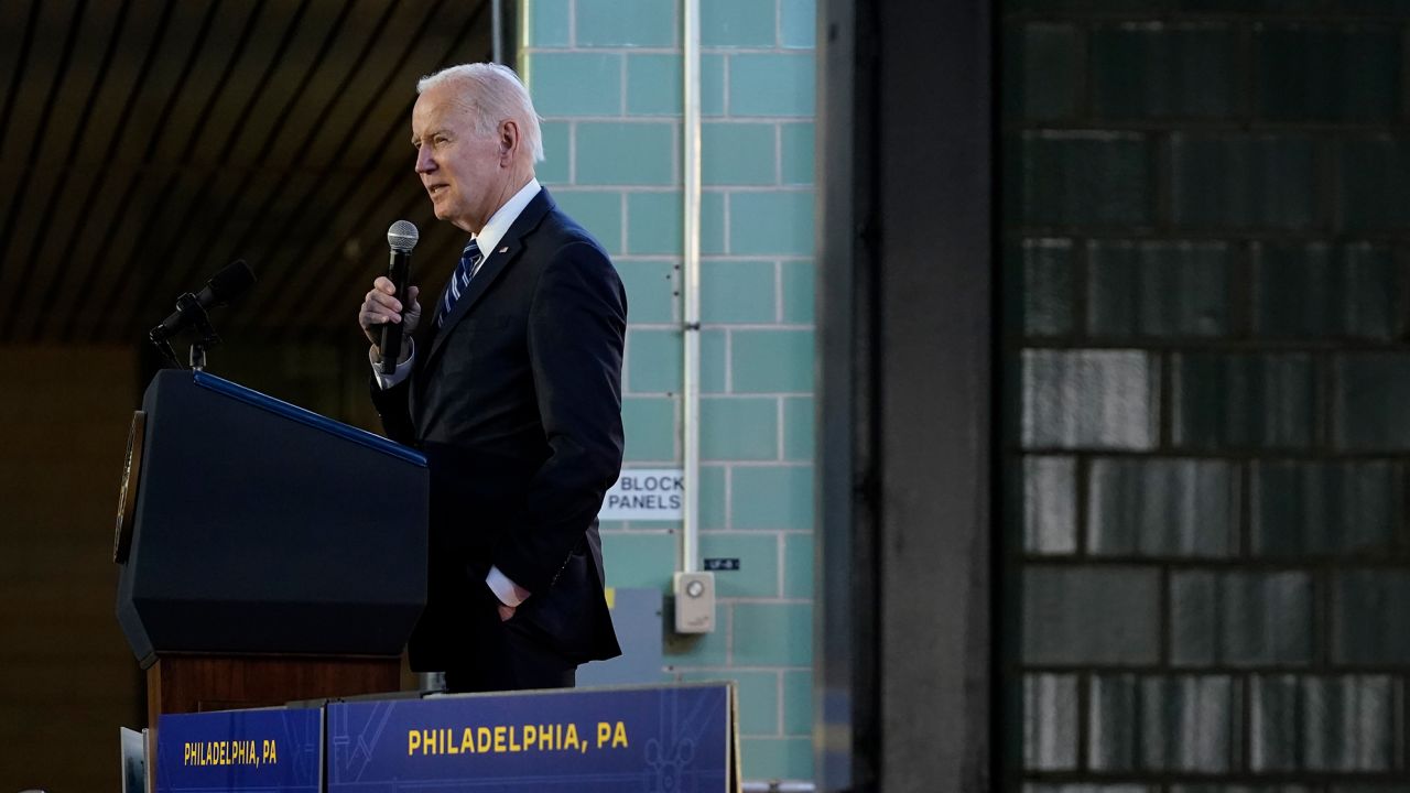 President Joe Biden speaks about his infrastructure agenda while announcing funding to upgrade Philadelphia's water facilities and replace lead pipes, February 3, 2023, at Belmont Water Treatment Center in Philadelphia. 