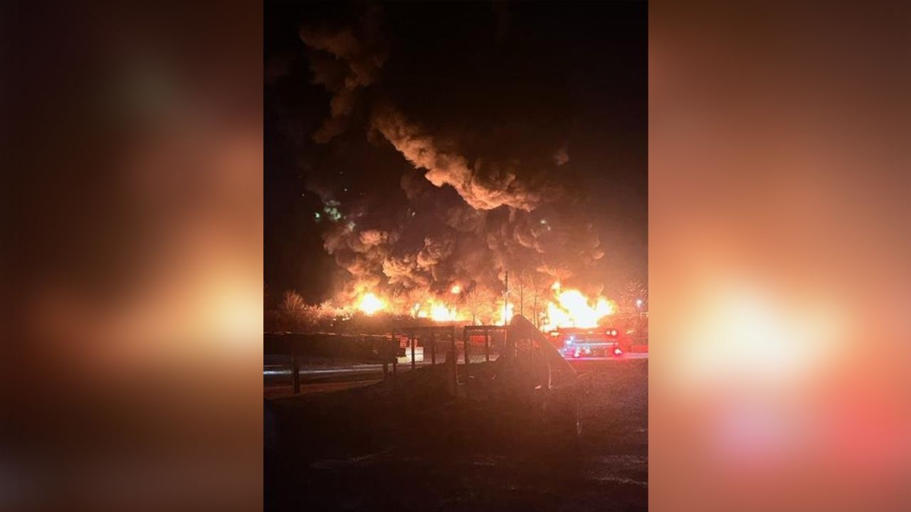 A train derailed and sparked a fire near the Ohio-Pennsylvania border Friday night.