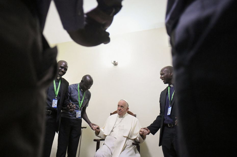Pope Francis meets with a group of South Sudanese Jesuits in Juba.
