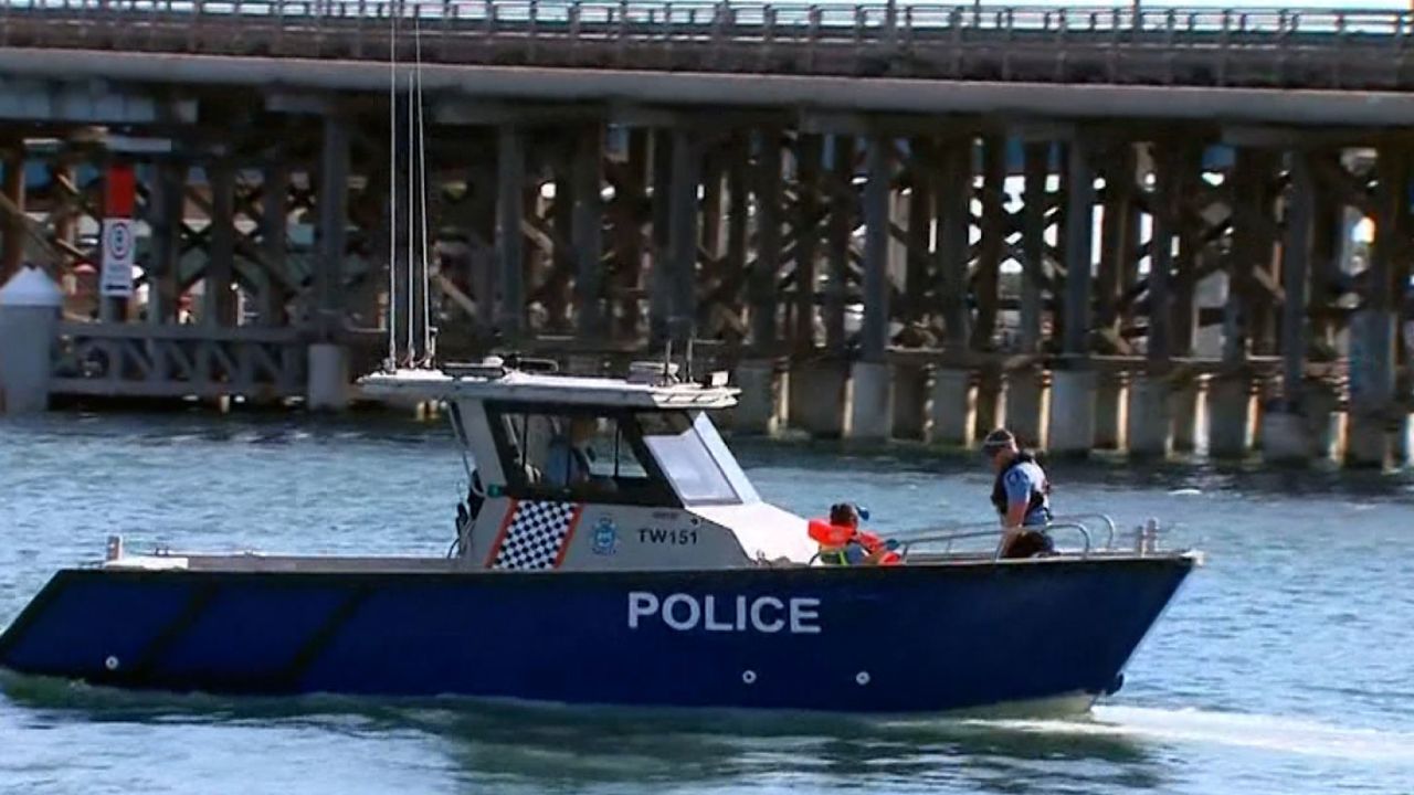 A police boat patrols the Swan River in the Perth suburb of Fremantle, on Saturday, February 4, 2023, after a teenage girl was killed by a shark.